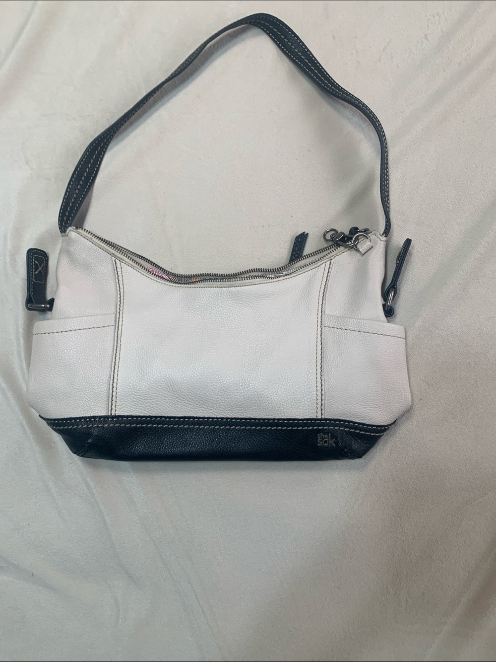 Sakroots White and Black Leather Shoulder Bag